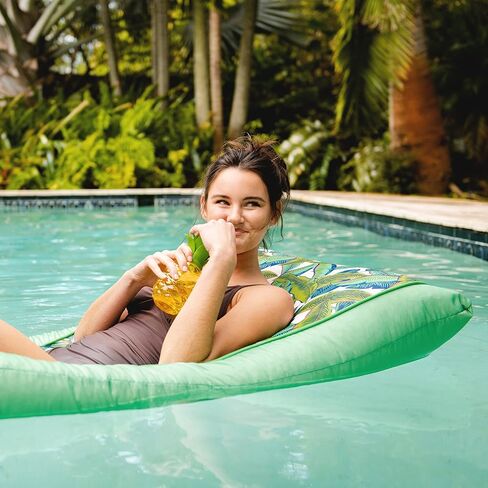 Big Joe Kona Hammock No Inflation Needed Pool Lounger with Headrest, Tropical Hibiscus Aqua Double Sided Mesh in Saudi Arabia