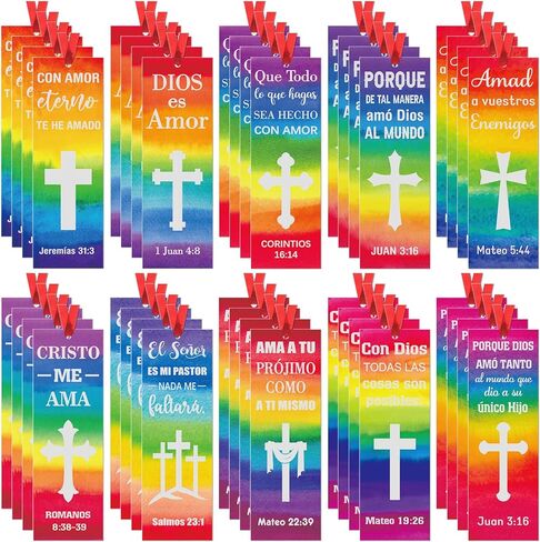 200 قطعة من الإشارات المرجعية المسيحية الإسبانية مع آية الكتاب المقدس Cristo Me Ama الإشارات المرجعية الورقية الملهمة الدينية يسوع يحبني هدايا الحفلات للأطفال في مدرسة الأحد والفصول الدراسية والكنيسة in Kuwait