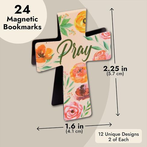 24 Pack of Christian Magnetic Bookmarks, Floral Cross Bookmarks, Religious Magnet Book Page Markers for Daily Motivation, Inspiration, Encouragement (12 Designs) in Saudi Arabia
