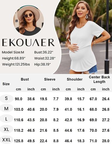 Ekouaer قمصان نسائية قصيرة الأكمام للرضاعة، قطع علوية ناعمة للحوامل، بلوزة ذات طبقة مزدوجة للرضاعة الطبيعية، رقبة مستديرة، ملابس الحمل in Kuwait