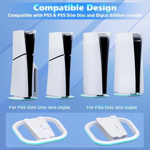 HONCAM Vertical Stand for PlayStation 5, PS5 Pro & Slim Console, Black | Features 7-Color RGB Lights with Control Button, Non-Slip Base, Tool-Free Installation in Saudi Arabia