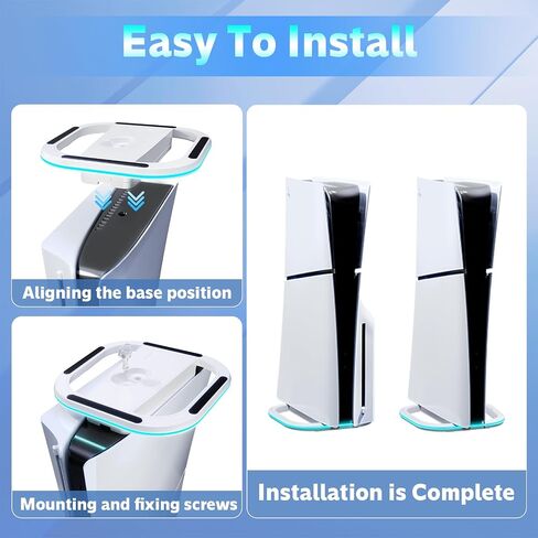 HONCAM Vertical Stand for PlayStation 5, PS5 Pro & Slim Console, Black | Features 7-Color RGB Lights with Control Button, Non-Slip Base, Tool-Free Installation in Saudi Arabia