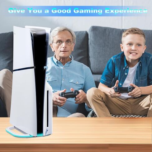 HONCAM Vertical Stand for PlayStation 5, PS5 Pro & Slim Console, Black | Features 7-Color RGB Lights with Control Button, Non-Slip Base, Tool-Free Installation in Saudi Arabia