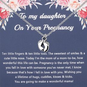 PLITI Daughter Pregnancy Gift Mommy To Be Jewelry Pregnancy Announcement Gift Baby Feet Necklace