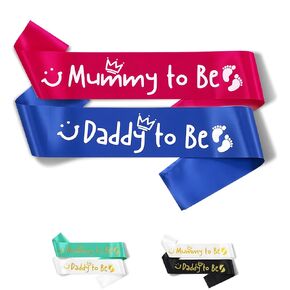2PCS Mummy to Be & Daddy to Be Baby Shower Sash Set,Black and White Satin with Gold Letters Sash for New Mom Dad Baby Shower Party Gender Reveal Supplies Decorations (Green&White)