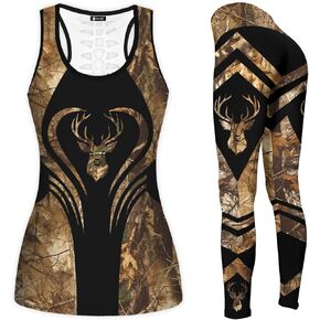 Deer Hunting Camo Workout Sets 2 Pieces for Women, Women's Yoga Set, Tank Top Legging Set for Girls