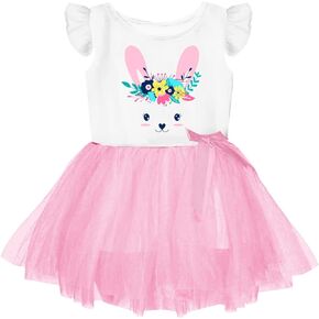 Remimi Toddler Girl Easter Sleeveless Ruffle Layered Dress Bunny Tulle Tutu Dresses 1-6 Years