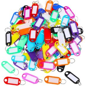 200 Pcs Plastic Key Chain Tags with Blank Paper Labels, Colorful Key Chain Rings for Luggage Identifiers, Name Tags, Keys Labels(Assorted Colors)