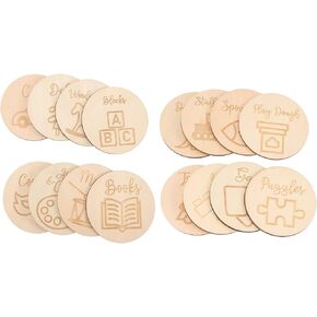 Kisangel 16Pcs Wood Organization Tags Wood Toy Storage Labels Storage Round Wooden Tags for Home Storage Organizer