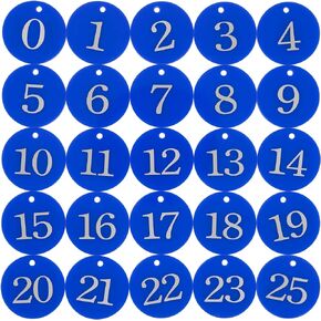StayMax Acrylic ID Number Tags Key Tags with Key Rings (0-25, Blue)