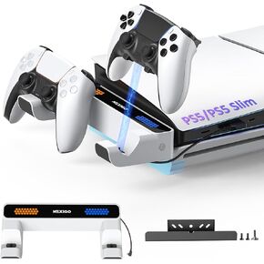 NexiGo PS5 Charging Dock Kit for Horizontal PS5 and PS5 Slim, Dual Charging Station Compatible with PS5 & Edge Controllers, Stable Dock with LED Charging Indicator