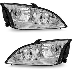 2005-2007 Ford Focus Headlight Assembly for 2005 2006 2007 Ford Focus Clear Lens Chrome Housing with Clear Reflector Headlamp Replacement Left and Right Pair