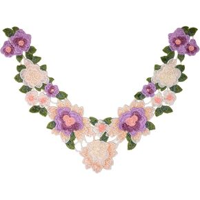 yueton 1Pack Flower Collar Embroidered Flower Neck Collar Floral Trim Neckline Applique for Sewing DIY