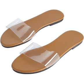 Verdusa Women's Clear Flat Sandals Open Toe Slide Sandals Summer Transparent Sandals