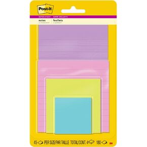 Post-it Super Sticky Lined Notes, 4 Sticky Note Pads, Multi-Size, School Supplies for Students, Ideal for Textbooks, Notebooks, Walls and Vertical Surfaces, Supernova Neons Collection
