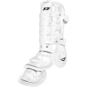 3N2 Batters Pro Clutch Leg Guard for Baseball or Fastpitch Softball, Fully Adjustable Shin, Ankle and Foot Protection, Quick-Release Buckles - Left Leg - White