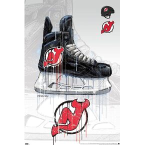 Trends International NHL New Jersey Devils - Drip Skate 21 Wall Poster, 14.725" x 22.375", Barnwood Framed Version