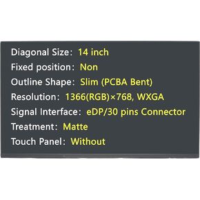 New Screen Replacement for N140BGA-E54,eDP eDP/30 pins Connector,1366(RGB)×768 WXGA,Matte,LCD LED Display