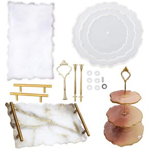 Silicone Resin Tray Molds, 4Pcs Large Resin Tray Molds 3 Tier Cupcake Stand Molds for Resin, Epoxy Resin Silicone Casting Mold with Handles Fittings for Serving Stand Making in Kuwait