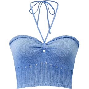 Women's Halter Crop Top Tie Backless Summer Sleeveless Knit Rib Cami Cropped Tank Top