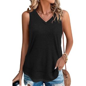 JomeDesign Summer Tank Tops for Women Loose Fit Sleeveless V Neck Shirts Casual Tshirts