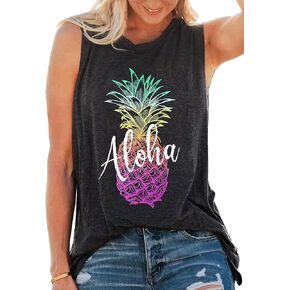 Vintage Colorful Beaches Pineapple Tank Tops Summer Women Sleeveles Shirt Funny Graphic Tee