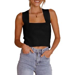 Zwurew Women's Knit Square Neck Tank Tops 2024 Summer Casual Sleeveless Sweater Fitted Shirts Tanks