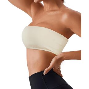 Women’s Seamless Strapless Bra Bandeau Sport Tube Top Push Up Bra Wireless Solid Workout Padded Bralette