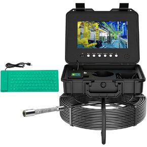 Sewer Camera,165ft/50m Drain Inspection Camera with 512Hz Sonar Transmitter with 7mm Snake Cam, Auto-Leveling Plumbing Video Inspection Camera, 1080P FHD,10.1'' IPS Display,DVR Recorder,16GB