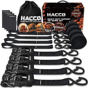Ratchet Straps, 5280lb Break Strengeth, 1.6" Heavy Duty Ratchet Tie Down Strap Set w/Padded Handle, S Hook, Soft Loop for UTV Motorcycle Truck Cargo Straps (Black, 8FT)