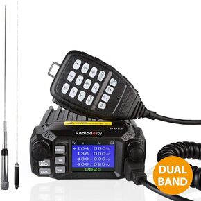 Radioddity DB25 Pro Dual Band Quad-Standby Mini Mobile Car Truck Radio, 4 Color Display, 25W Vehicle Transceiver with Cable + High Gain Quad Band Antenna