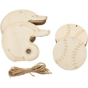 32 Pack Wood Baseball & Hat Cutouts Baseball Wood DIY Crafts Baseball Shaped Wood Slices Hanging Ornaments Sports Gift Tags for Home Party Decoration Craft Project