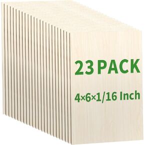 23 Pack Basswood Sheets 1/16 Inch for Craft, 4 x 6 x 1/16 Inch, Basswood Sheets with Smooth Surfaces,Unfinished Wood Pieces for Laser Cutting,Engraving,and Drawing (100x150x1.5mm)
