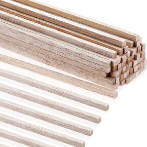 Timtin Balsa Wood Sticks 1/4 x 1/4 x 12 Inch Hardwood Square Dowels Rods Unfinished Wooden Strips for Crafts DIY Projects Models Making Supplies(60 Pieces)