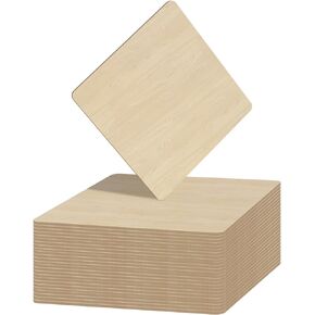 40 Pcs 4 x 4 Inch Unfinished Wood Pieces, Blank Natural Slices Wood Square with Round Corner for DIY Crafts Painting, Scrabble Tiles, Wall Decoration