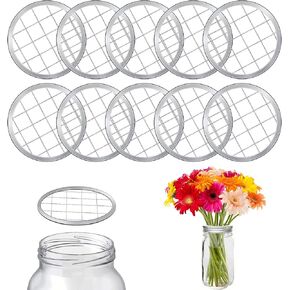 AIEX 12pcs Mason Jar Frog Lid Inserts Flower Glass Bottle Covers Flower Vase Grid Lids for fixing Flower Arrangement Plants Fixation Home Office Vase Decoration Accessories (Silver)