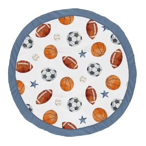 Sweet Jojo Designs Sports Theme Boy Baby Play Mat Tummy Time Activity Infant Playmat for Playpen Tent Teepee Floor Watercolor Vintage Sport Themed Soccer Football Baseball Basketball Blue Stars