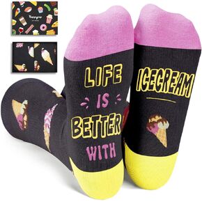 HAPPYPOP Funny Ice Cream Gifts Ice Cream Socks, Teen Girls Gift Ideas, Life Is Better With Ice Cream