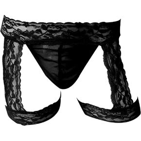 Men Pouch Underwear Boxer Briefs Sexy Lingerie for Men Sissy Panties Hipster Exotic Lace Bikini T-back Garter String