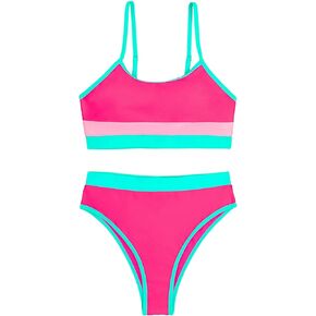 OYOANGLE Women's 2 Piece Bikini Sets Colorblock Sleeveless Scoop Neck Wireless Mid Rise Swimsuits
