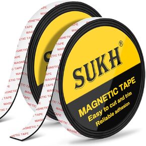 Sukh 2 Rolls Magnetic-Tape Magnetic Strips - Mgnets with Adhesive Backing Magnetic Roll Magnet Band Adhesive Cuttable Magnetic Sheets Magnets for DIY, Art Projects,Whiteboards,Fridge 6.56 Feet/Rolls