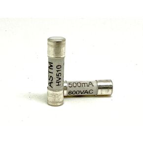 Ceramic Fuse 0.5A, HV510, 500mA / 600VAC, 5x20mm for use in Multimeters (2pcs/pk)