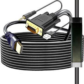YOTETION HDMI to VGA 40Ft Cable with Audio, Directional HDMI (Source) to VGA (Display) Cable (Male to Male) Compatible for Computer, Desktop, Laptop, PC, Monitor, Projector, HDTV, Roku, Xbox