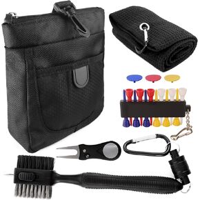 Golf Club Cleaning Kit, 19 in 1 Golf Cleaning Kit - Golf Pouch Bag, Golf Towel, Golf Tee Holder, Golf Club Brush with Groove Cleaner, Golf Divot Tool with Marker - Golf Accessory Bag