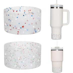 GENLEAS 2 PCS Protective Glitter Silicone Boot or Stanley Tumbler 20oz-40oz, for Hydro Flask Water Bottle 12oz-24oz, Anti-Slip Sleeve for Bottles with 2.88-2.97in Bottom
