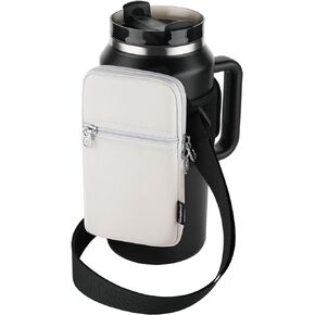 Gym Water Bottle Pouch for Stanley Tumbler with Handle, Universal Water Bottle Carrier Sling Sleeve with Strap & Pocket, Compatible with A Variety of Stanley Tumbler, Gym Water Bottles, 40-128 oz