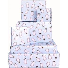 CENTRAL 23 Penguin Wrapping Paper - 6 Sheets of Birthday Gift Wrap - Cute Animal Wrapping Paper - For Men Women - Easter Gift Wrap for Him Her Boys Girls Kids - Recyclable