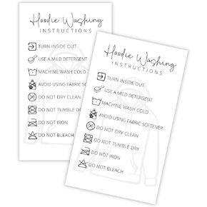 Hoodie Washing Instructions Care Card | 50pk | Size 2 x 3.5" inches business card | Custom Sweatshirt Vinyl Sublimation Care Instructions Customer Handouts | Wash inside out | White with Jacket Design
