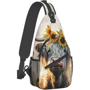 Sunflower Highland-Cow Outdoor Cross-body Shoulder Bag, Unisex Backpack For Women Men Young Hiking Travel
