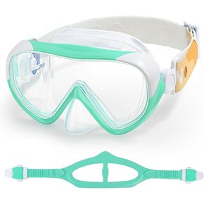 Kids Swim Mask - Ultimate 180° Kids Swim Goggles Anti-Fog Child Diving Mask Leak-Proof Kids Goggles with Nose Cover and Fabric Strap for Ages 4-14 for Swimming, Snorkeling Diving